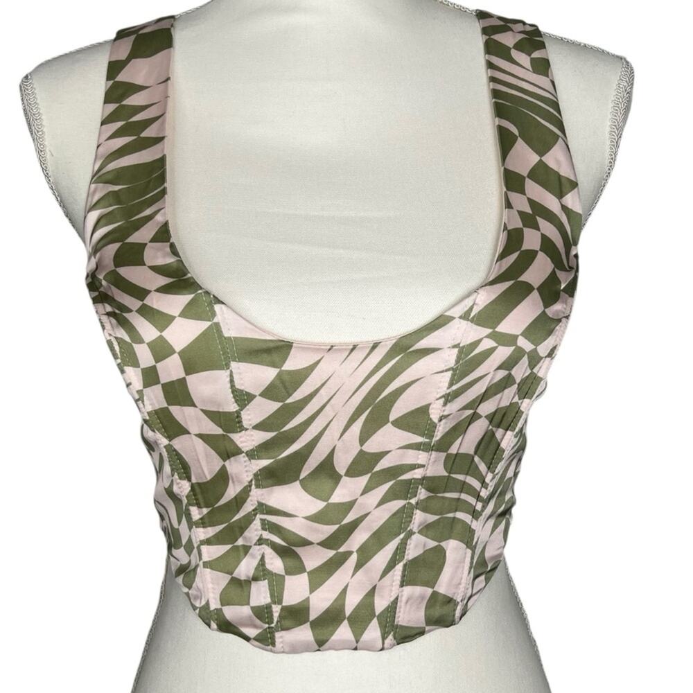For Love & Lemons Nomi Corset Crop Size Medium Green Pink Geometric NWOT - Picture 2 of 10